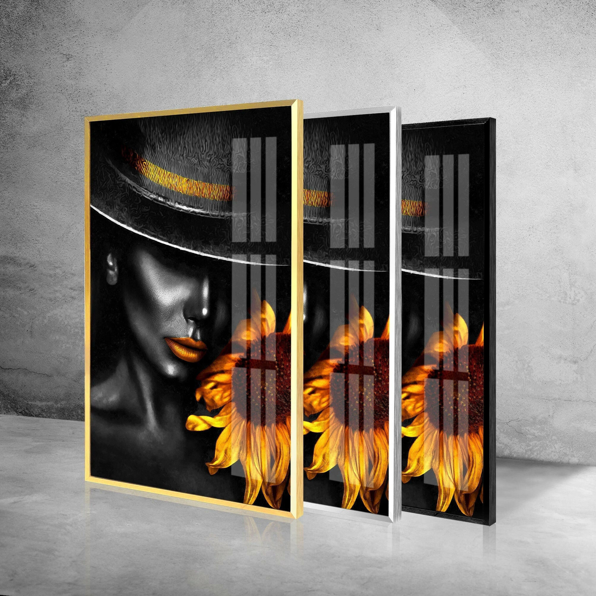 Black Woman and Sunflower Glass Wall Art - Elegant Home Decor for Living Room, Bedroom & Office - Perfect Gift for Housewarming, Birthday & Mother's Day