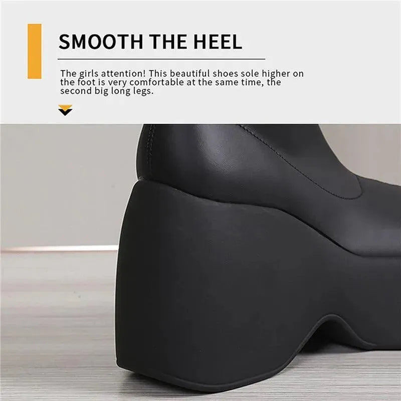 Chunky Black Block Platform Boots for Women - Stylish High Heel Ankle Boots for Fall & Winter | Perfect for Casual Outfits, Parties & Night Out