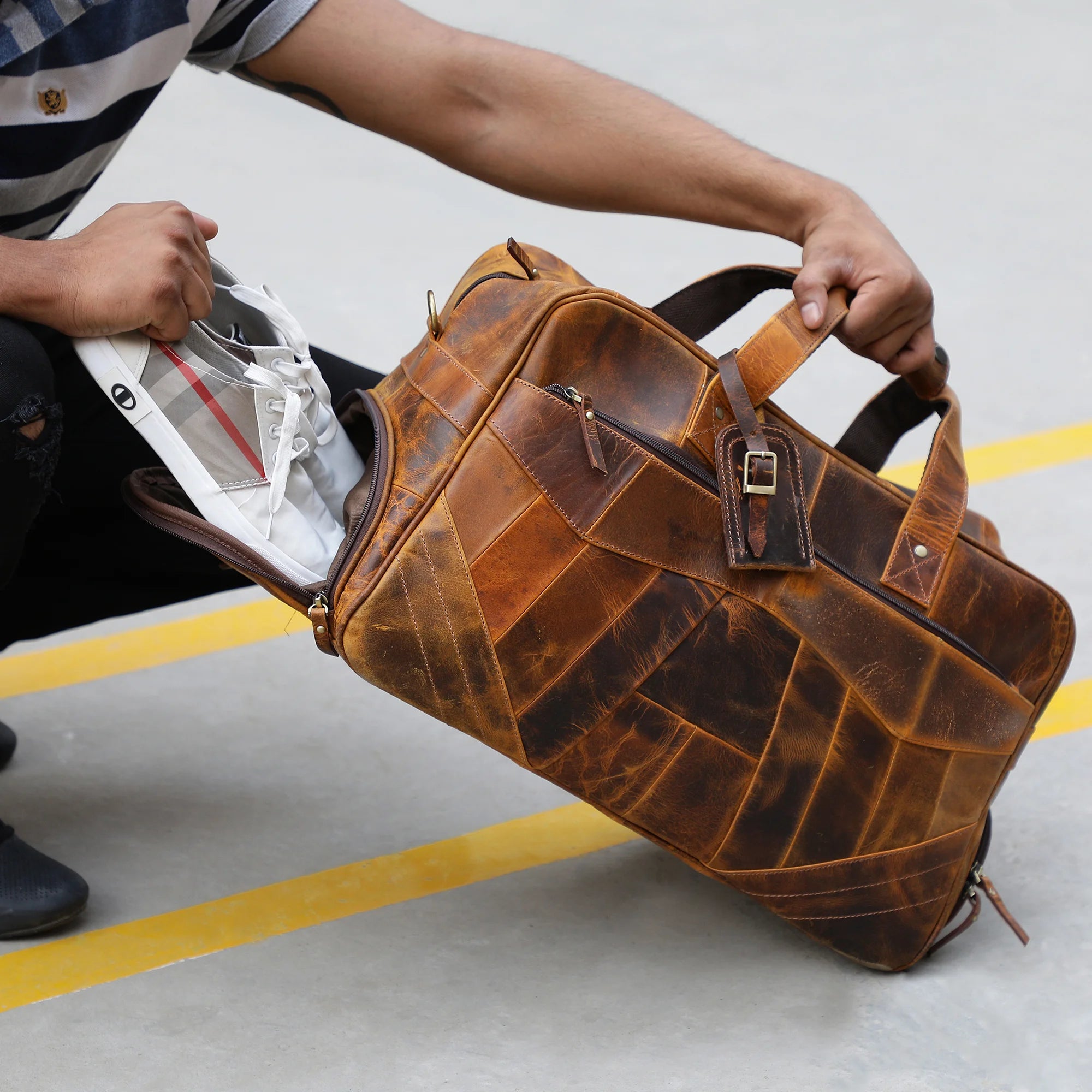 Premium John Leather Travel Duffle Bag - Waterproof & Spacious Carry-On Luggage for Men & Women - Perfect for Gym, Weekend Trips & Business Travel