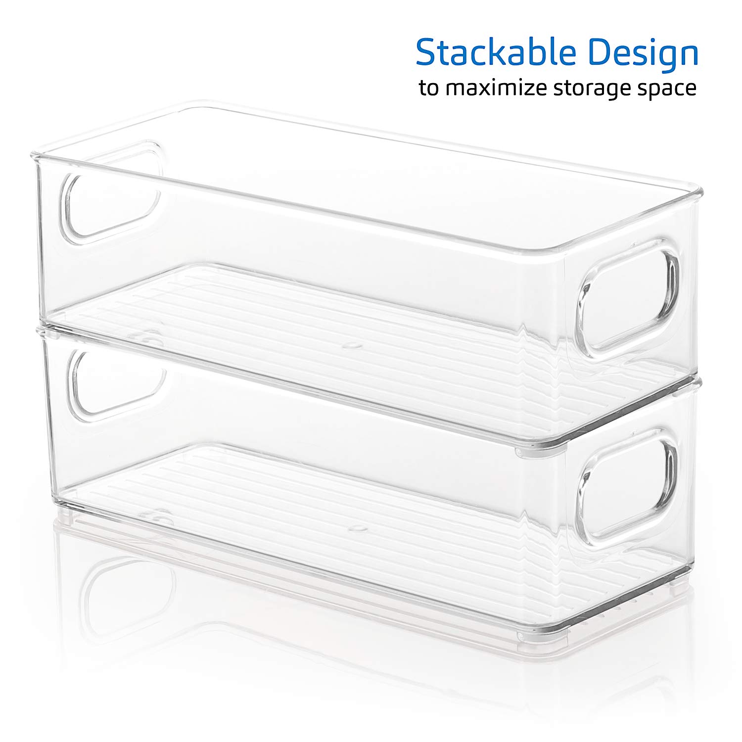 STORAGEBUD Clear Stackable Refrigerator & Freezer Organizer Bins - Pantry Storage Containers for Kitchen Organization - Perfect for Food Storage, Meal Prep & Decluttering Fridge/Freezer