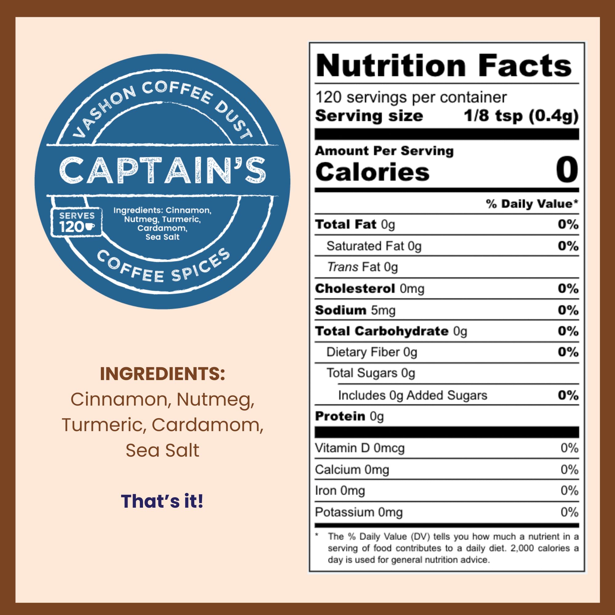 Premium Coffee Dust Spice Blend - Captain's Coffee | Natural Cinnamon, Nutmeg, Turmeric & Cardamom for Coffee & Tea | Sugar-Free, No Artificial Flavors | 120 Servings | Perfect Gift for Coffee Lovers | Great for Home Brewing, Office Use & Holiday Gifting