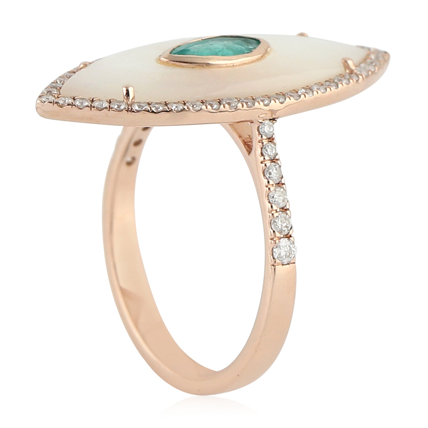 Rose Gold Marquise Emerald Evil Eye Ring with Diamond Accents - Perfect for Spiritual Protection, Boho Jewelry & Gift Giving