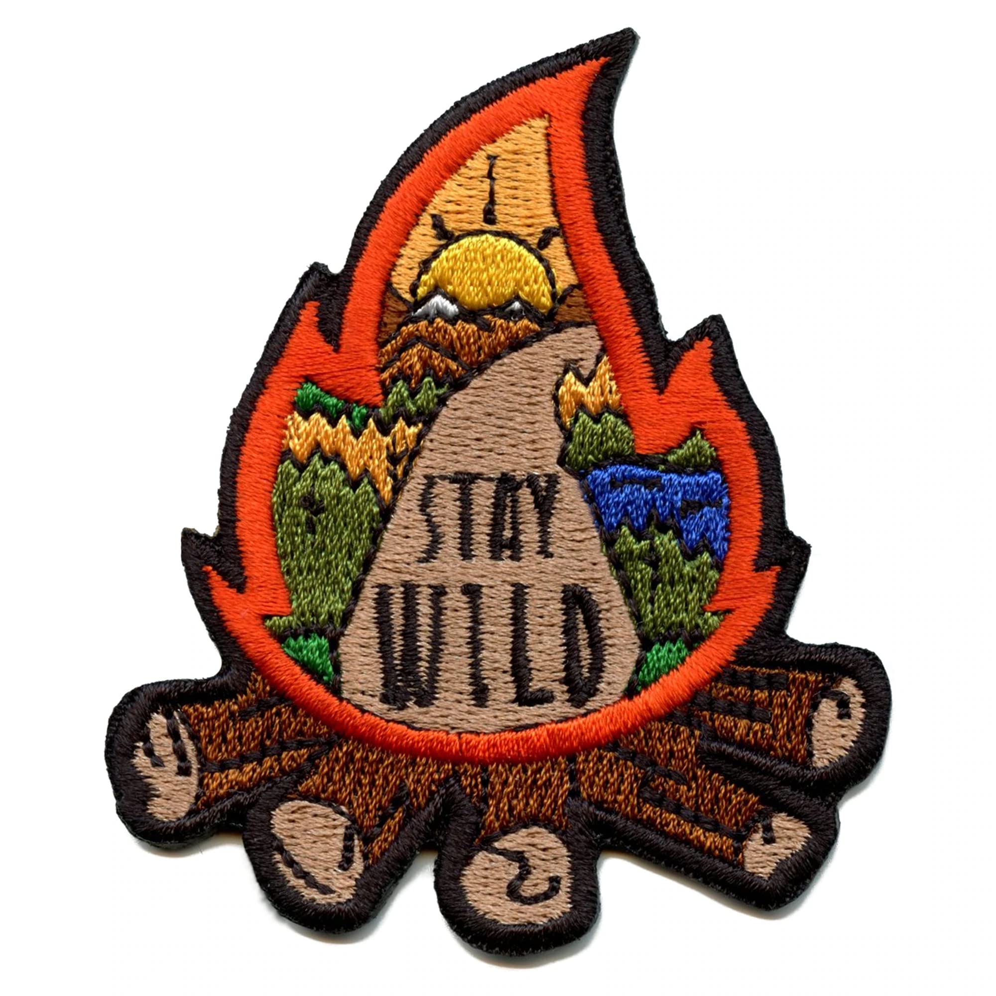 Stay Wild Campfire Patch - Embroidered Iron-On for Jackets, Hats & Backpacks - Perfect for Camping, Hiking & Outdoor Adventures