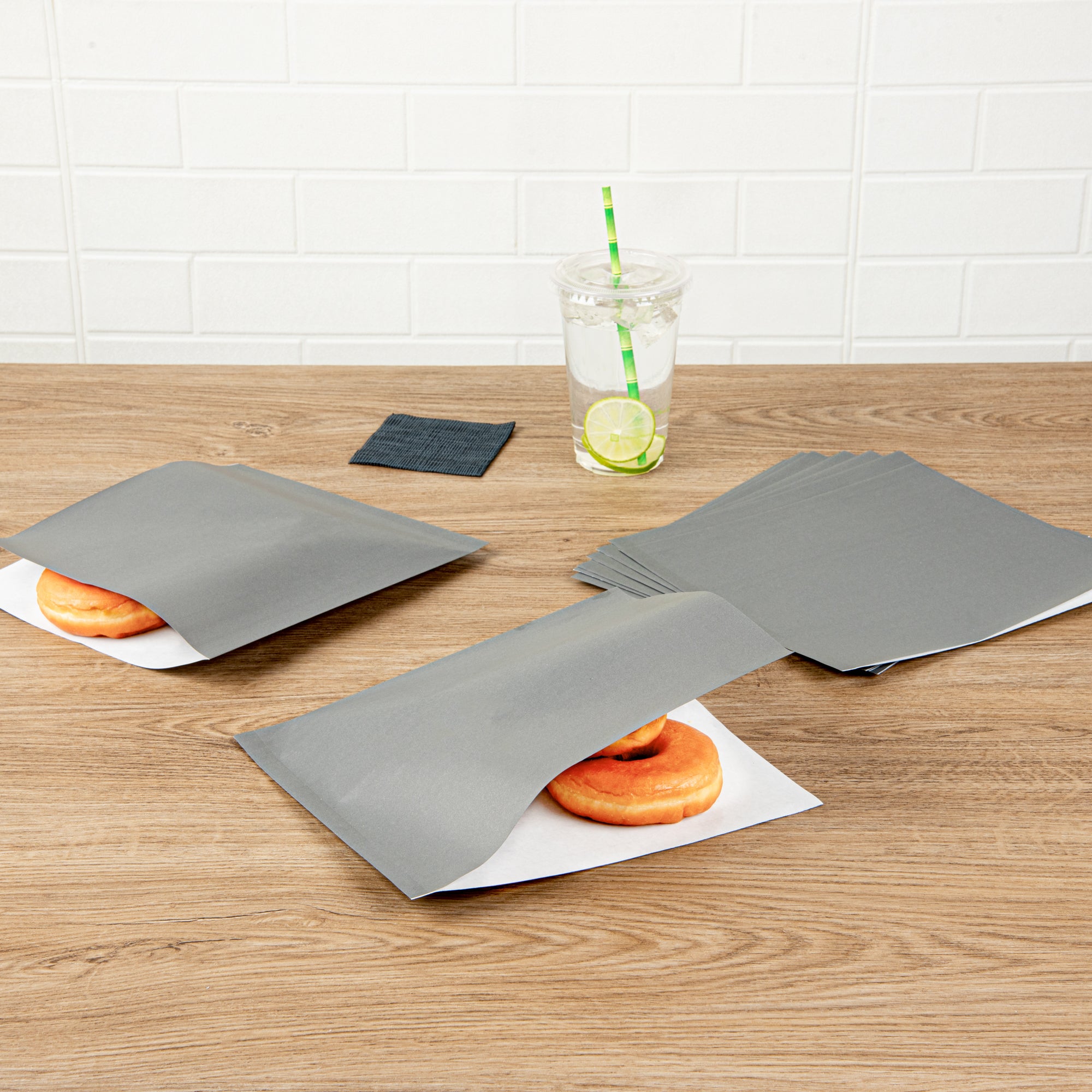 Large Gray Greaseproof Paper Bags - Double Open Design (10x9 Inches) - 100 Count Box for Food Storage, Takeout & Picnic Use