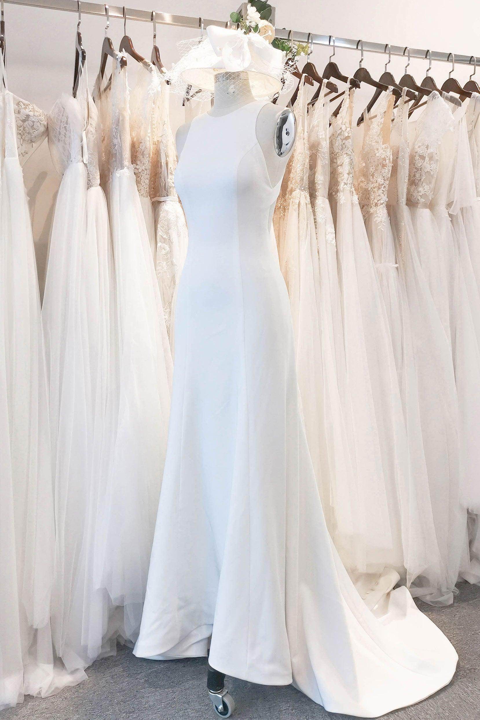 Elegant Mermaid Sweep Brush Train Stretch Satin Wedding Gown CW3122 - Perfect for Beach, Church, and Formal Wedding Ceremonies