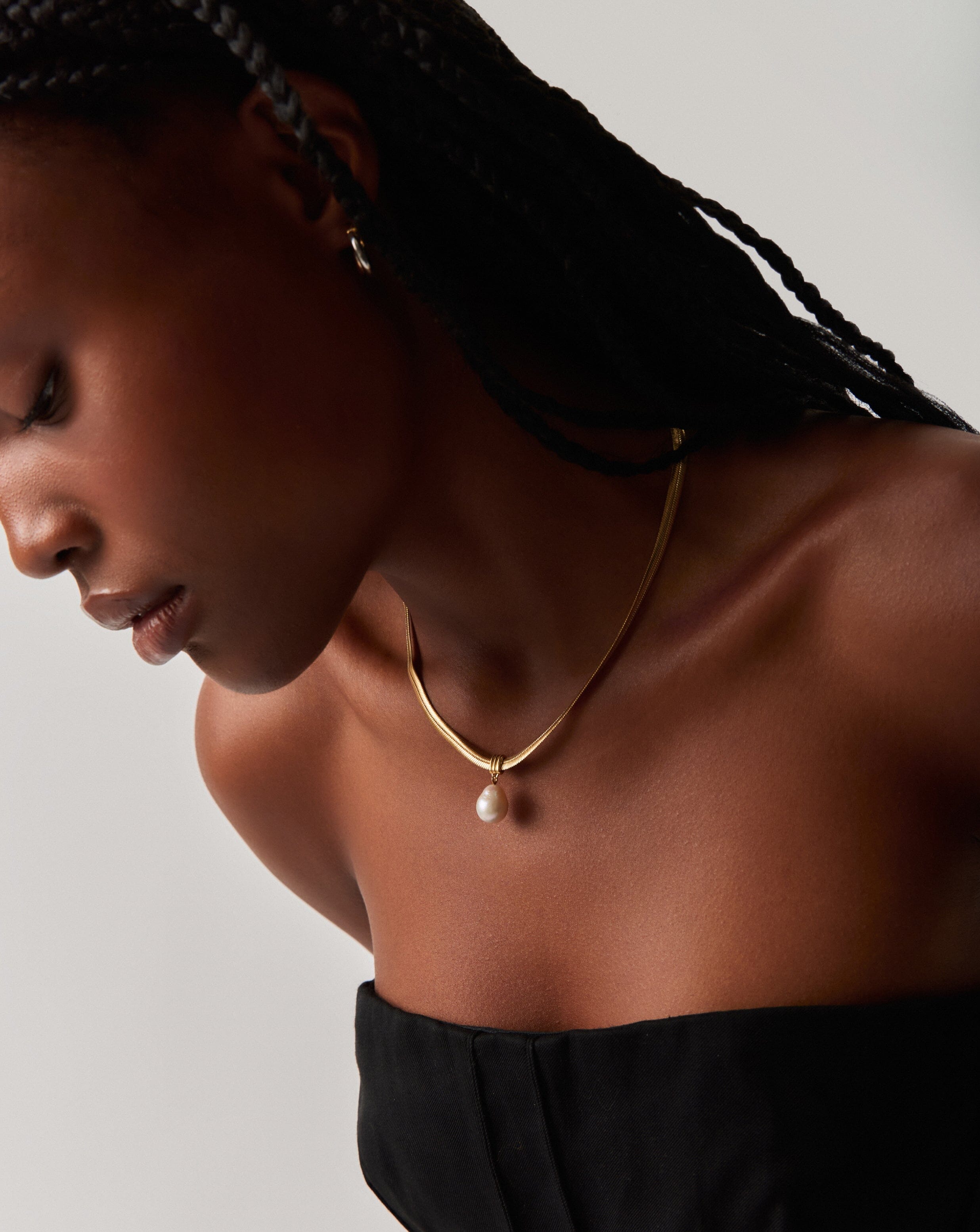 Elegant Baroque Pearl Snake Chain Pendant Necklace - 18k Gold Plated Vermeil with Natural Pearl | Perfect for Weddings, Parties & Special Occasions