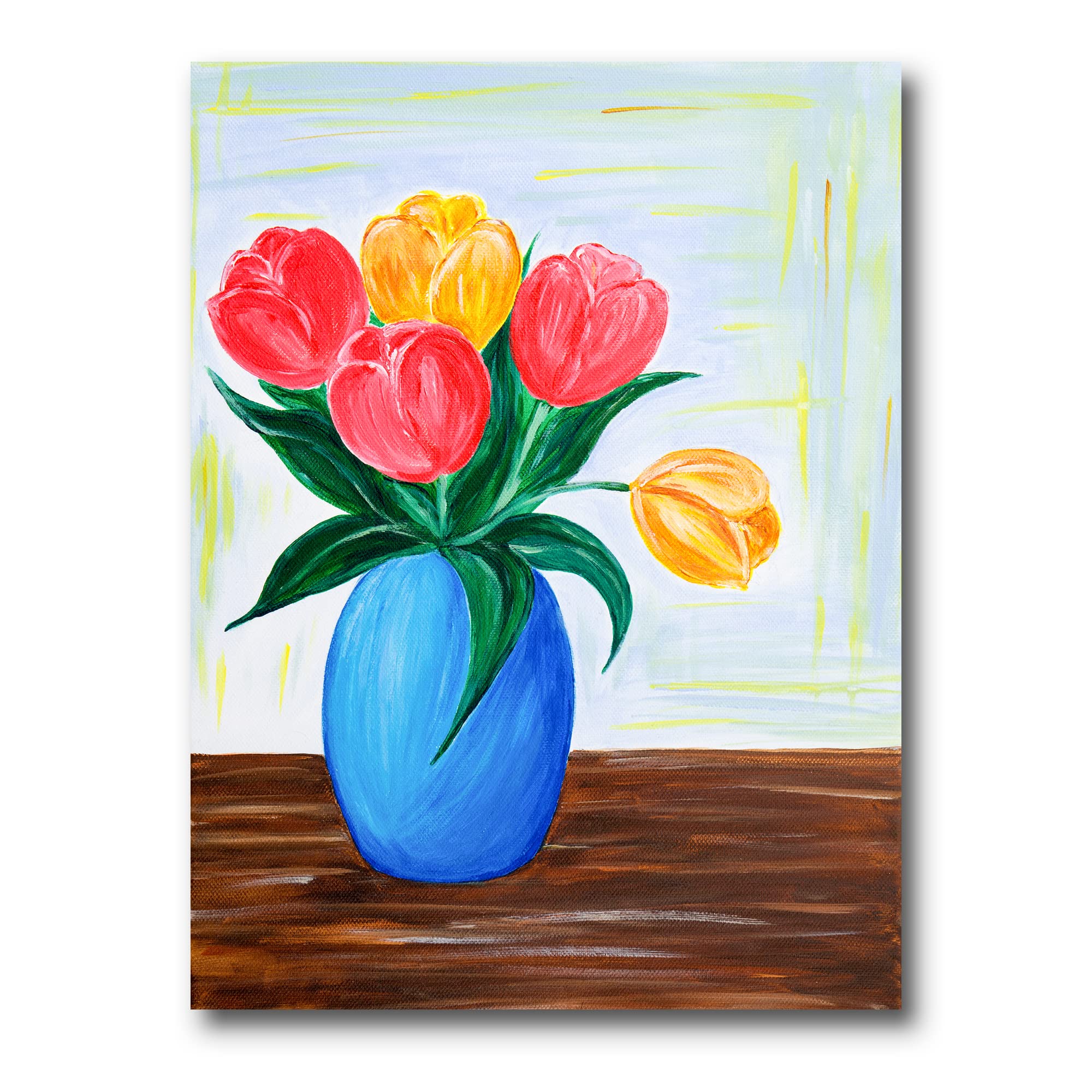 Bouquet of Red and Orange Tulips in Vase - Traditional Canvas Wall Art for Home Decor - Perfect for Living Room, Bedroom & Office Wall Decoration