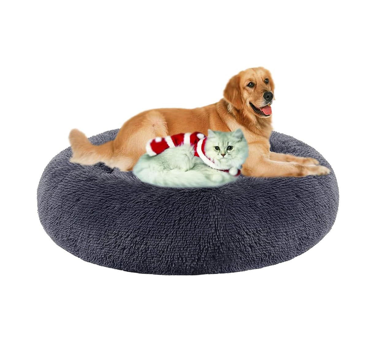 Washable Donut Dog Bed & Round Cat Bed - Comfortable, Warm Pet Cushion with Zipper, Easy to Clean (Dark Gray, 4XL 110cm/43in) - Perfect for Indoor Pets, Cozy Napping & Small Animal Lounging