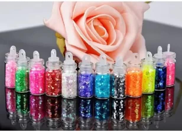 48-Piece 3D Nail Art Charms Kit with Random Glitter Sequins & Multicolor Powder for DIY Nail Designs - Perfect for Home Manicures, Salon Use & Party Nail Art