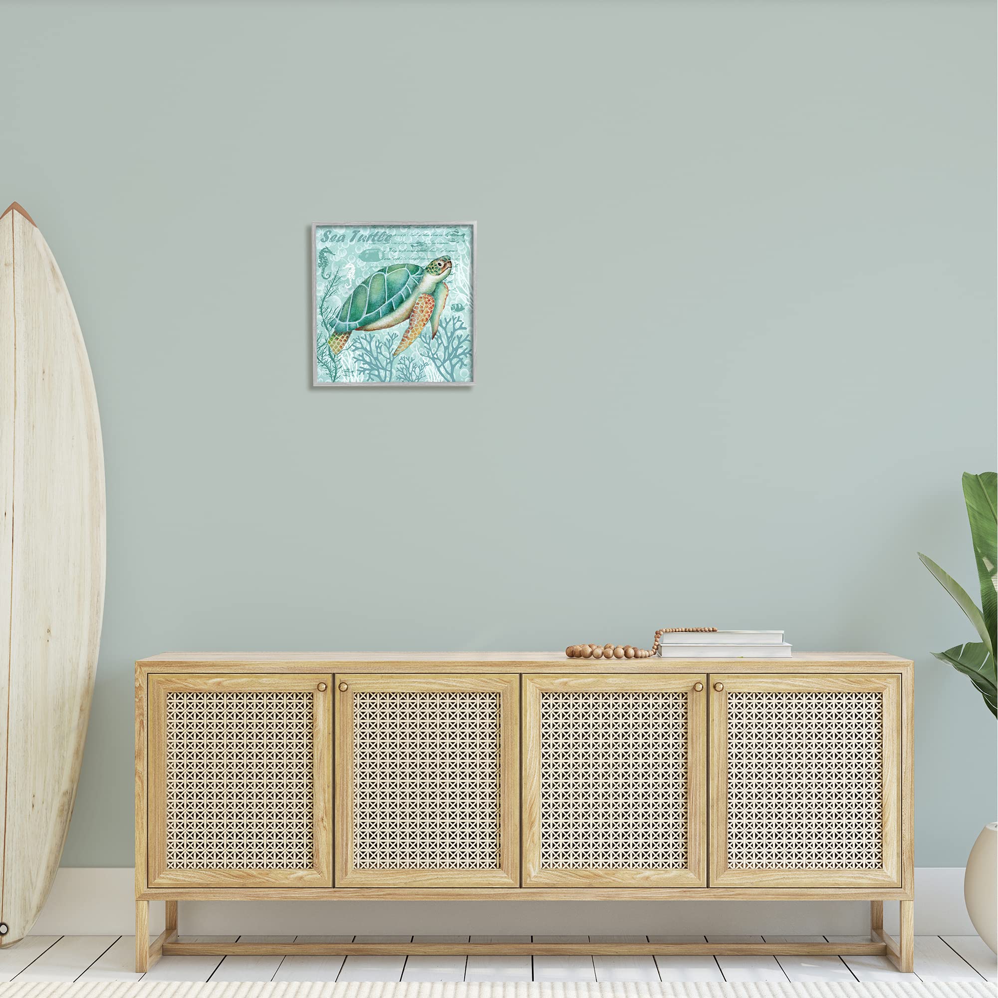 Stupell Industries Sea Turtle Wall Art - Detailed Coral Silhouettes with Fancy Script by Emma Leach | Coastal Home Decor, Beach House Accent, Ocean-Themed Nursery Wall Art