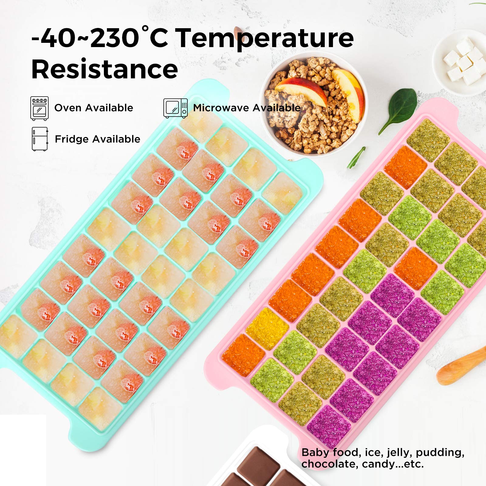 Soft Silicone Ice Cube Tray with Lid - Flexible & Stackable Freezer Tray for 1-Inch Cubes (36-Pack, Green) | Perfect for Cocktails, Iced Coffee & Party Drinks