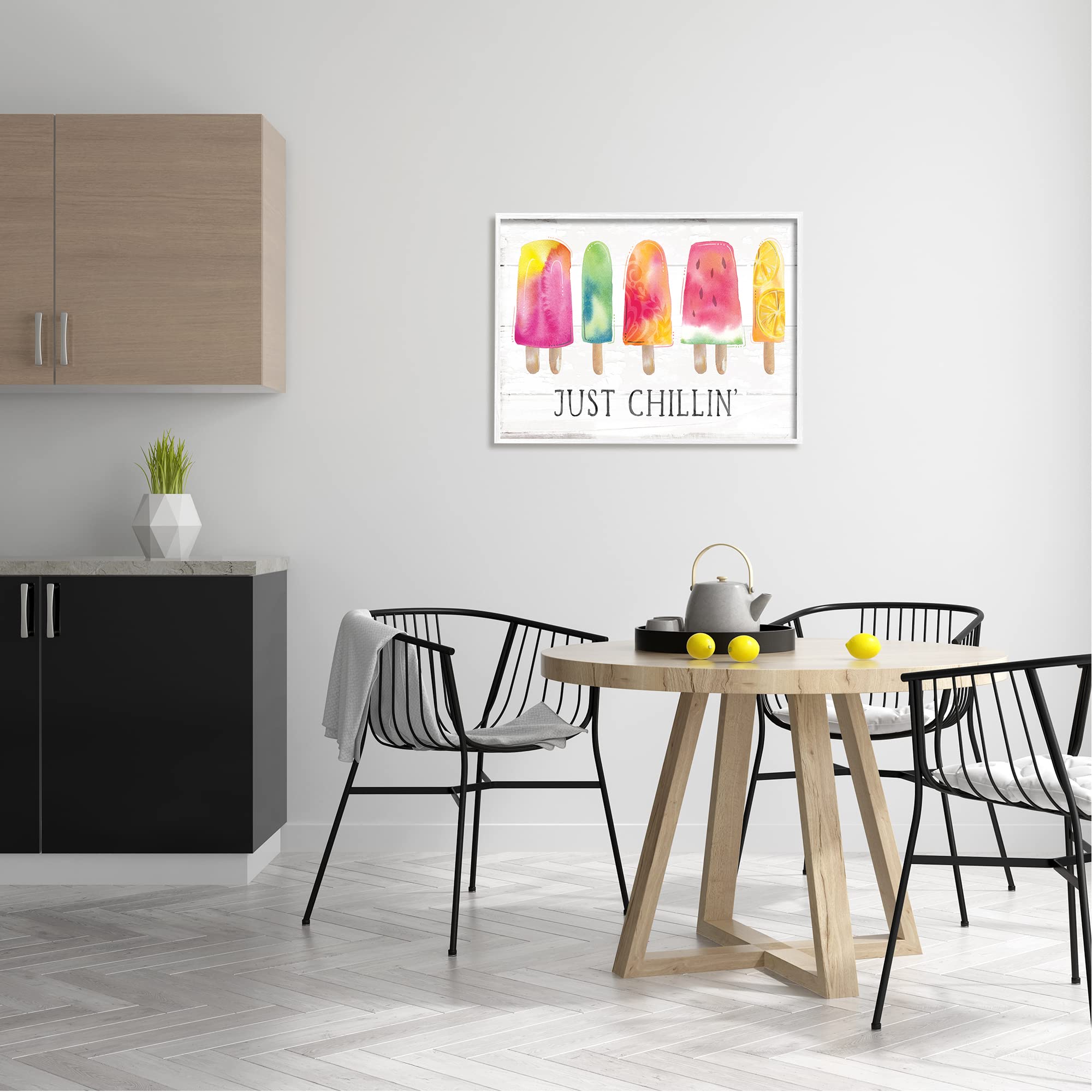 Stupell Industries Just Chillin' Rustic Grain Pattern Summer Ice Pop Wall Art - Designed by Courtney Morgenstern - Perfect for Kitchen Decor, Dining Room, or Summer-Themed Home Accents