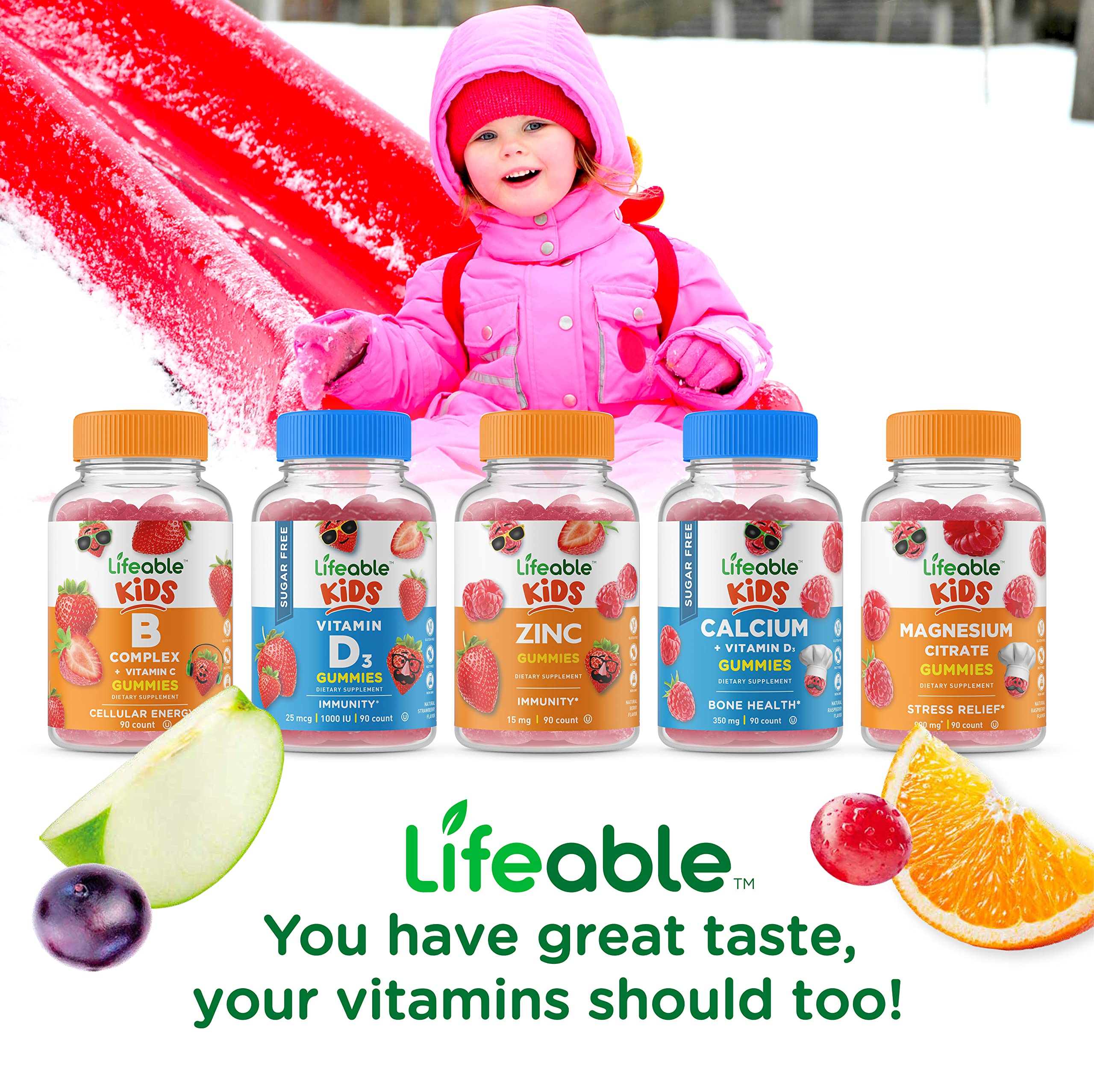 Lifeable Sugar Free Vitamin C Gummies for Kids – 250mg Natural Flavor Chewable Supplement – Vegetarian, GMO-Free Immune Support – 90 Count | Boost Immunity & Healthy Growth for Children | Perfect for School, Travel & Daily Wellness