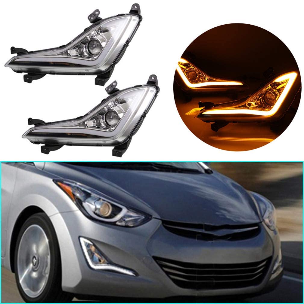 Ultra Bright LED Daytime Running Lights (DRL) for Hyundai Elantra 2014-2016 - Clear Lens Fog Lamps & Front Sidemarker Lights - Perfect for Night Driving and Enhanced Road Safety