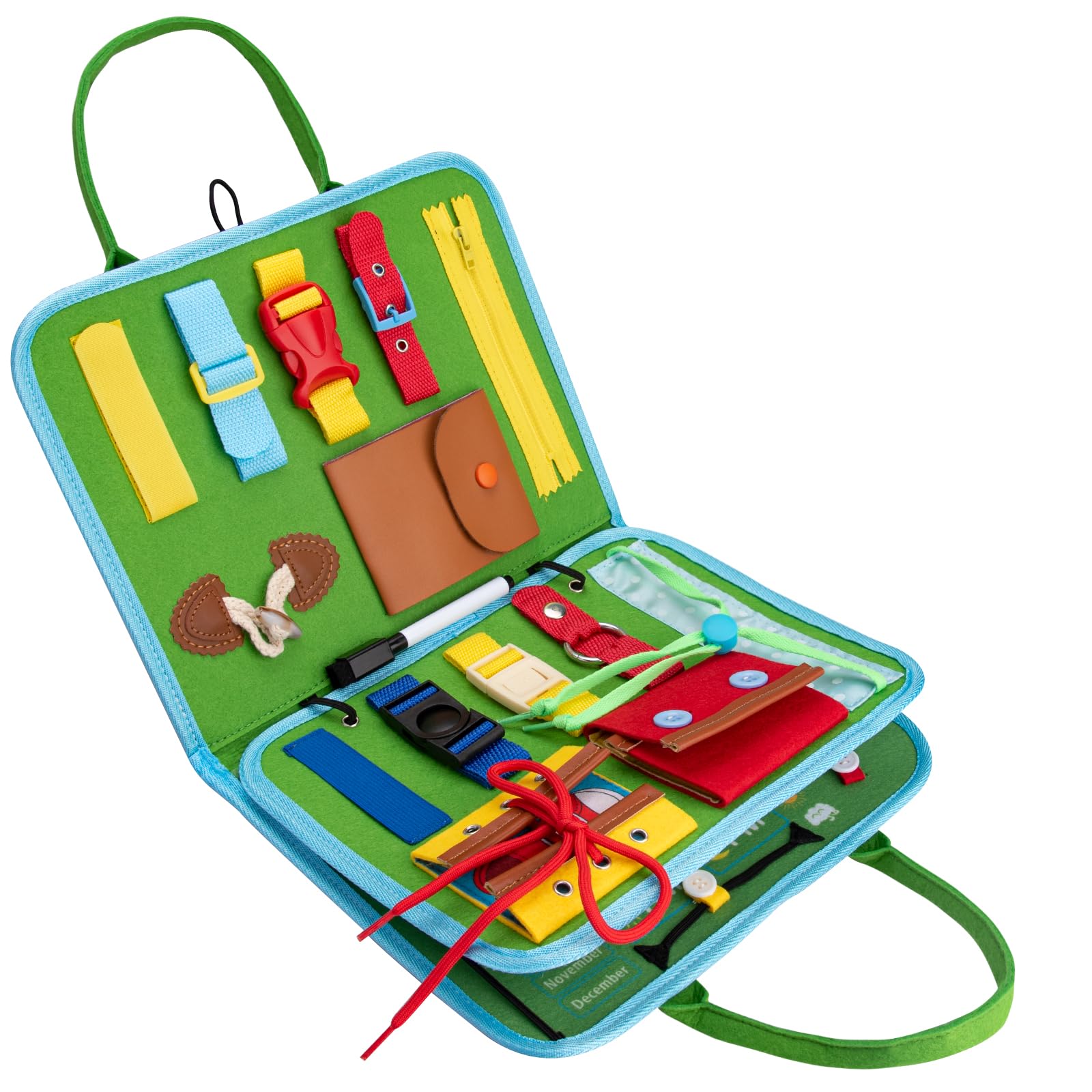 Montessori Busy Board for Toddlers 1-4 Years - Sensory Travel Toy for Fine Motor Skills - Perfect for Preschool & Airplane Activities