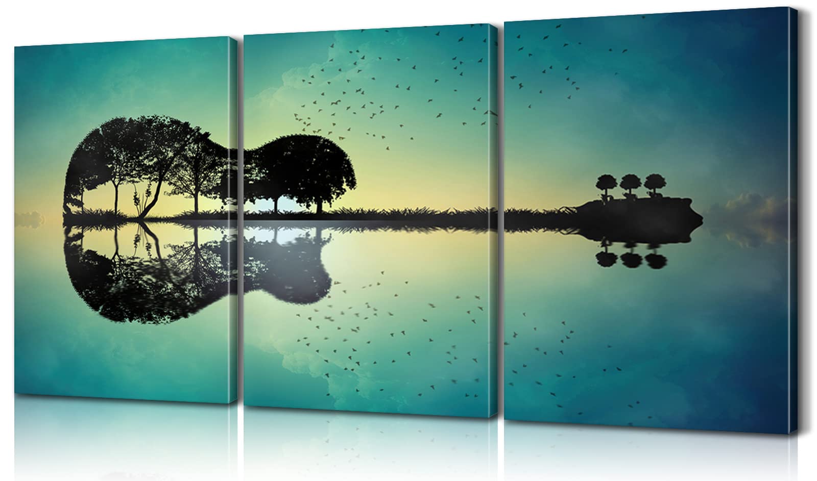 3 Piece Music Wall Art Set - Guitar Tree Island Theme, Music Poster for Room & Home Decor, 24