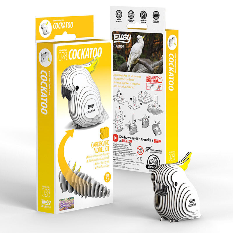 Eugy 3D Cardboard Model Kit - Cockatoo Parrot DIY Puzzle for Kids & Adults | Fun Educational STEM Toy for Home Decor, Classroom Activities & Creative Gifts