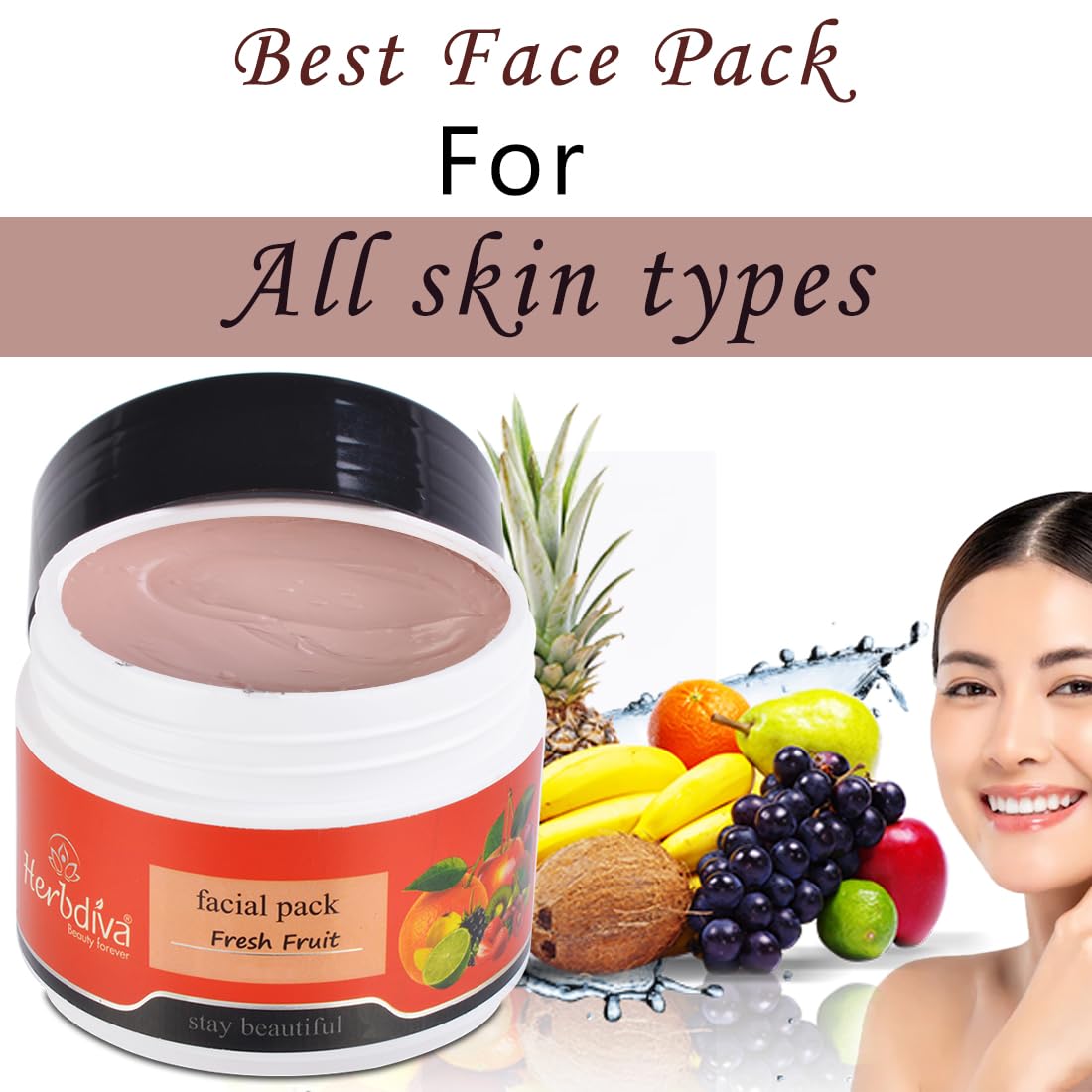 Herbdiva Fresh Fruit Face Mask 250g - Rejuvenating & Refreshing Facial Treatment with Natural Fruit Extracts for Glowing Skin | Nourishes & Revitalizes All Skin Types | Perfect for Daily Skincare Routine & Spa Days