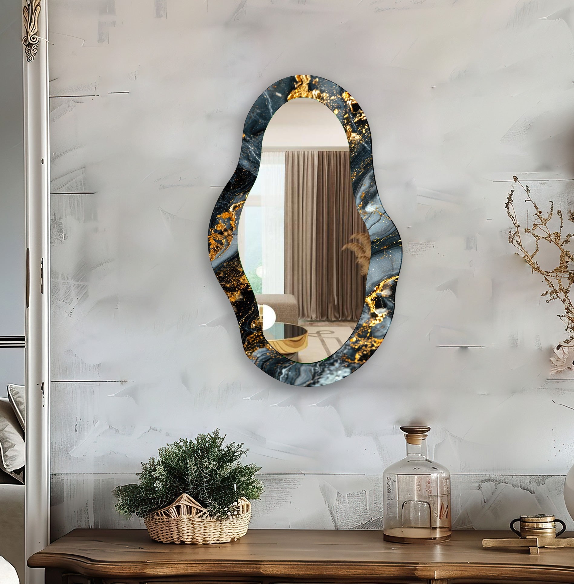 Elegant Black and Gold Small Wall Mirror - Vintage Home Decor for Bedroom, Bathroom & Entryway - Perfect for Vanity, Dressing Area & Hallway Decor