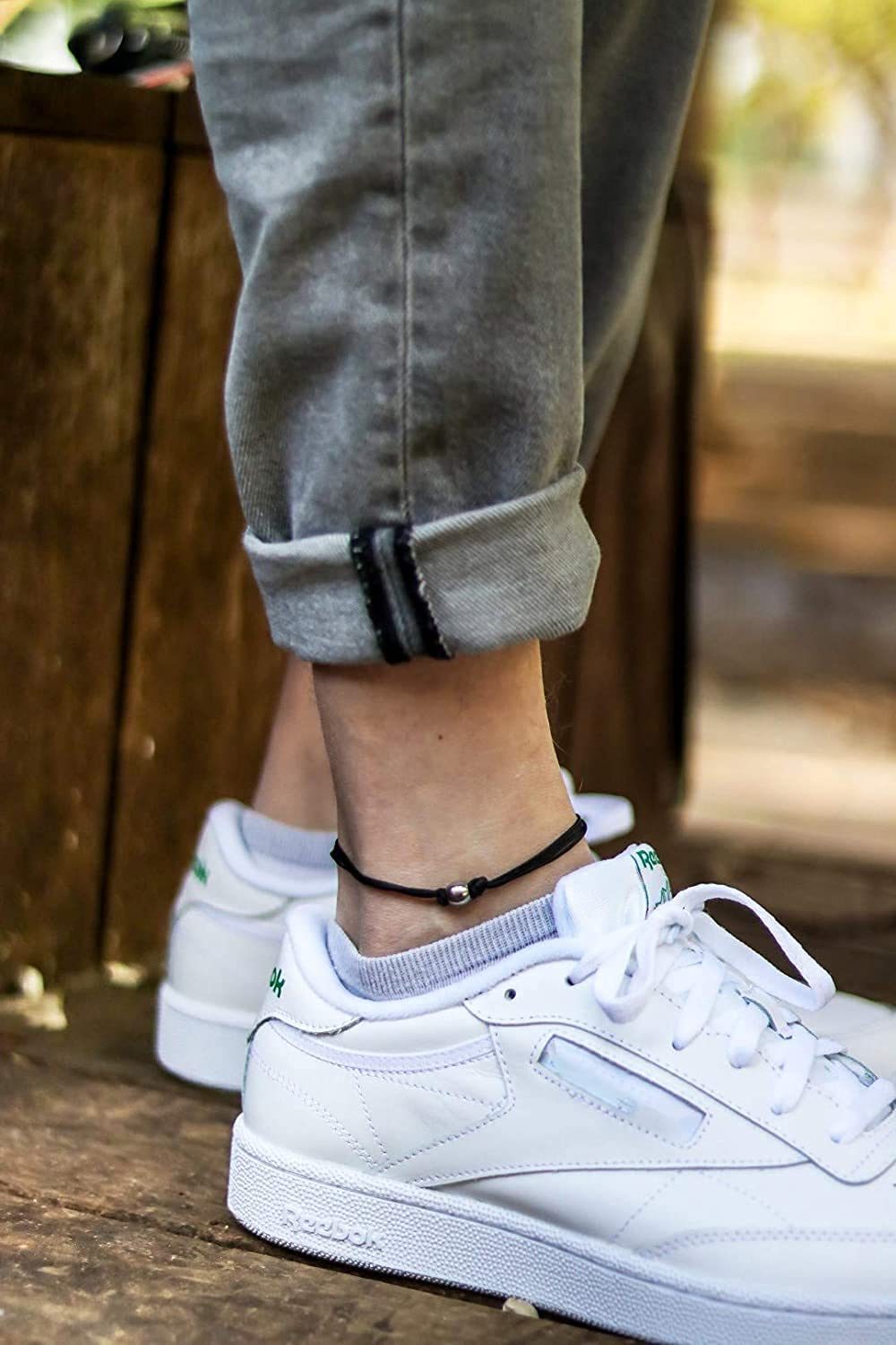 **Men's Silver Stainless Steel Bead Anklet with Black Cotton Cord - Adjustable Ankle Bracelet for Brother, Boyfriend - Waterproof Beach & Summer Jewelry Gift for Outdoor Activities**