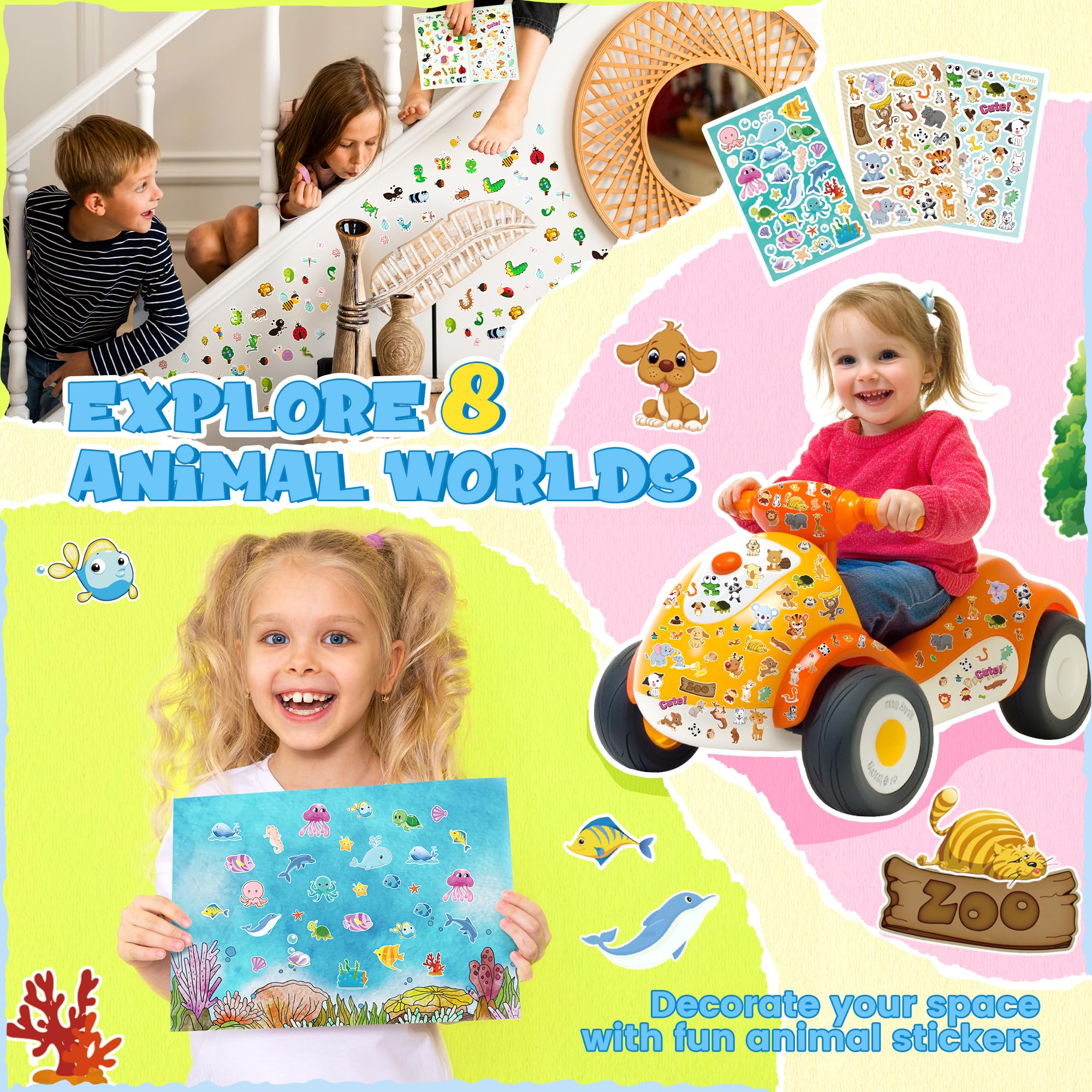 1300+ Cute Animal Water Bottle Stickers for Kids - 8 Themed Scrapbooking Stickers for Classroom, Christmas, Crafts & Party Favors | Perfect for DIY Projects, School Supplies & Gift Decorations