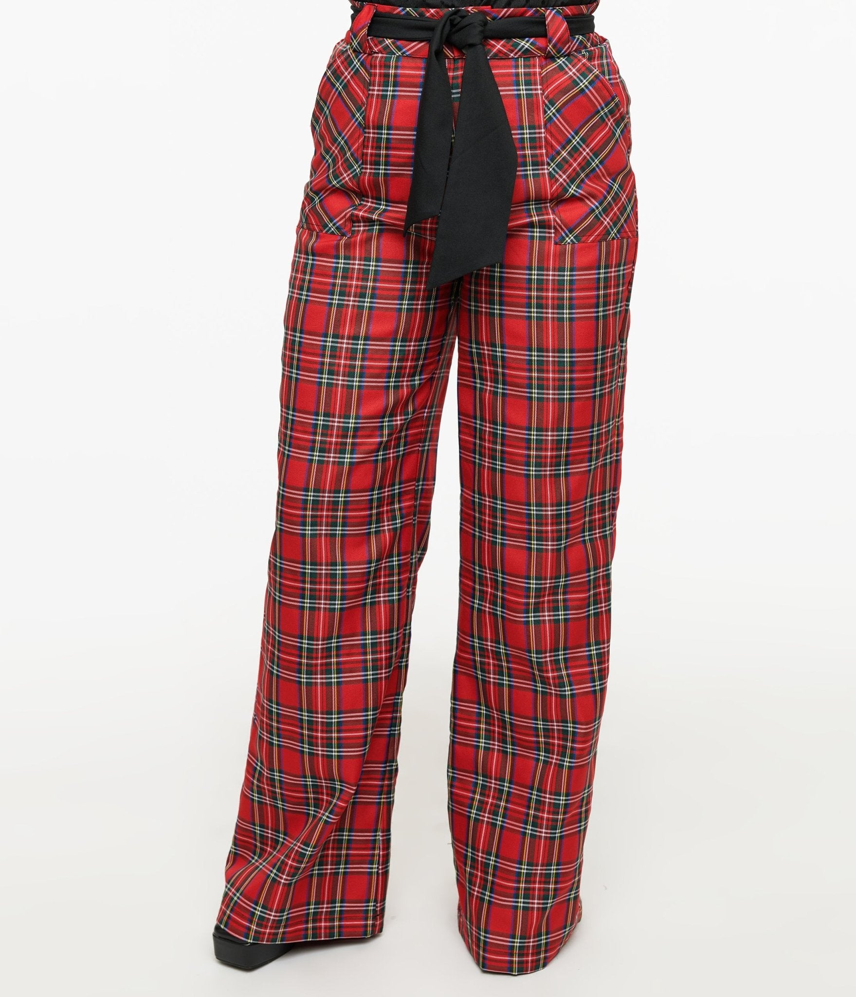 Vintage 1950s Red Plaid Wide Leg Trousers for Women - Retro High Waist Pants - 50s Inspired Fashion for Casual Outfits & Themed Parties