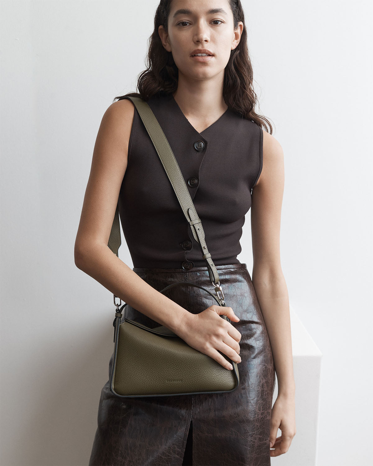 Premium Olive Pebbled Leather Clementine Bag - Stylish & Durable Crossbody Purse for Women | Perfect for Work, Travel & Everyday Use