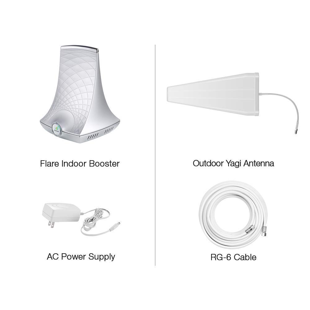 SureCall Flare 3.0 Cell Phone Signal Booster for Home & Office - Yagi Antenna Kit with 3000 sq ft Coverage | Enhances 4G LTE 3G Voice & Data | Easy Installation with Built-in Indoor Antenna | Perfect for Rural Areas, Basements & Large Homes (Renewed)
