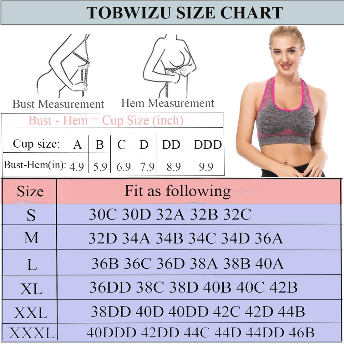 TOBWIZU Women's Medium Support Sports Bra with Pocket - Yoga, Gym & Workout Activewear for Running, Training & Fitness