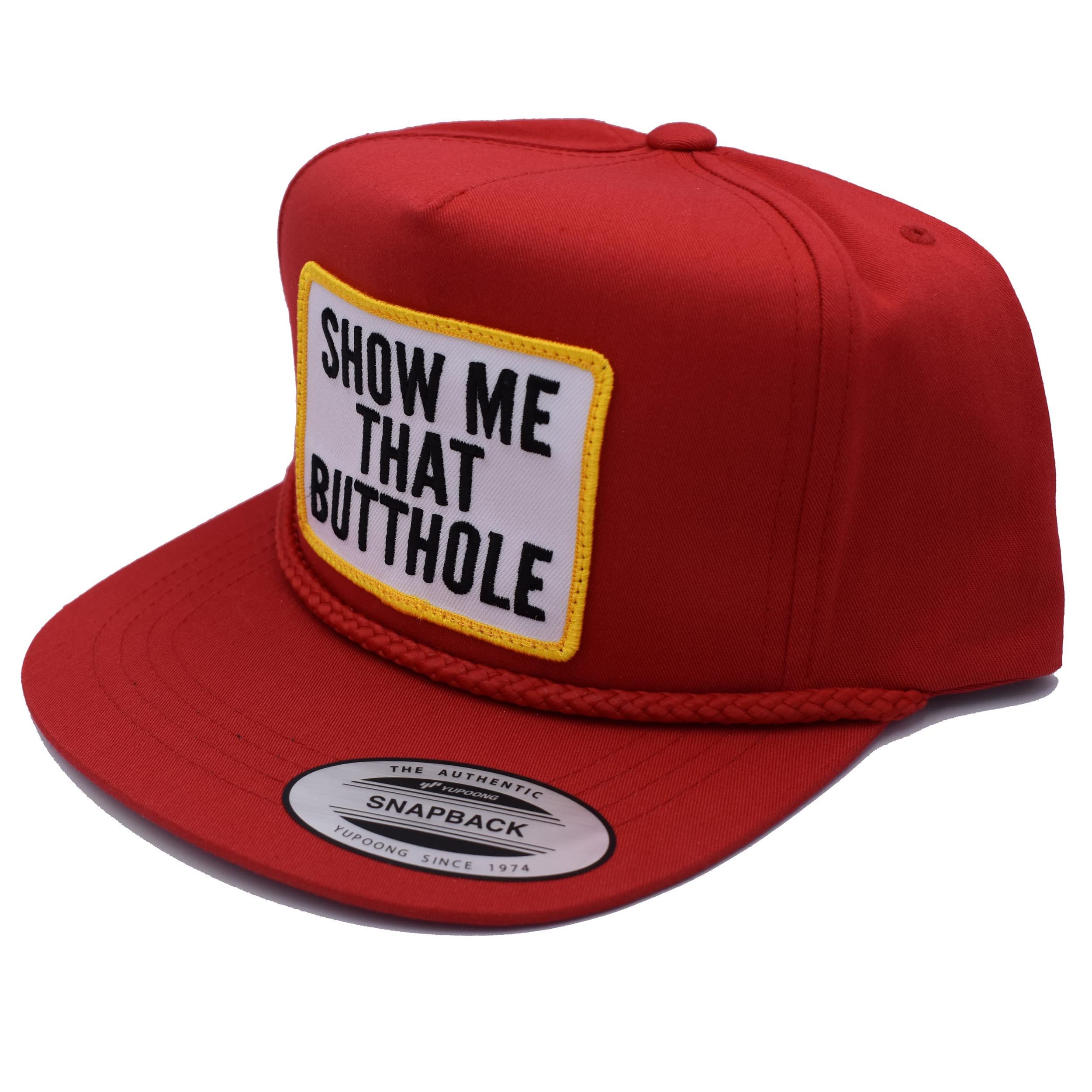 Show Me That Butthole Red Classic Snapback Hat - Adjustable Rope Closure Baseball Cap for Men & Women | Perfect for Casual Wear, Sports Events, and Street Fashion