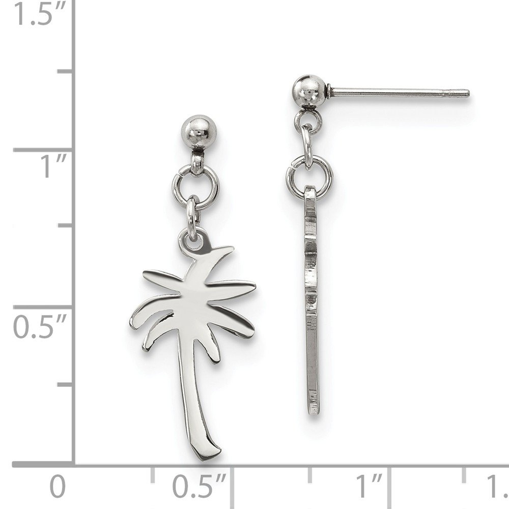 Stainless Steel Palm Tree Dangle Earrings for Women - Polished Post Drop Earrings for Beach, Vacation & Summer Outfits