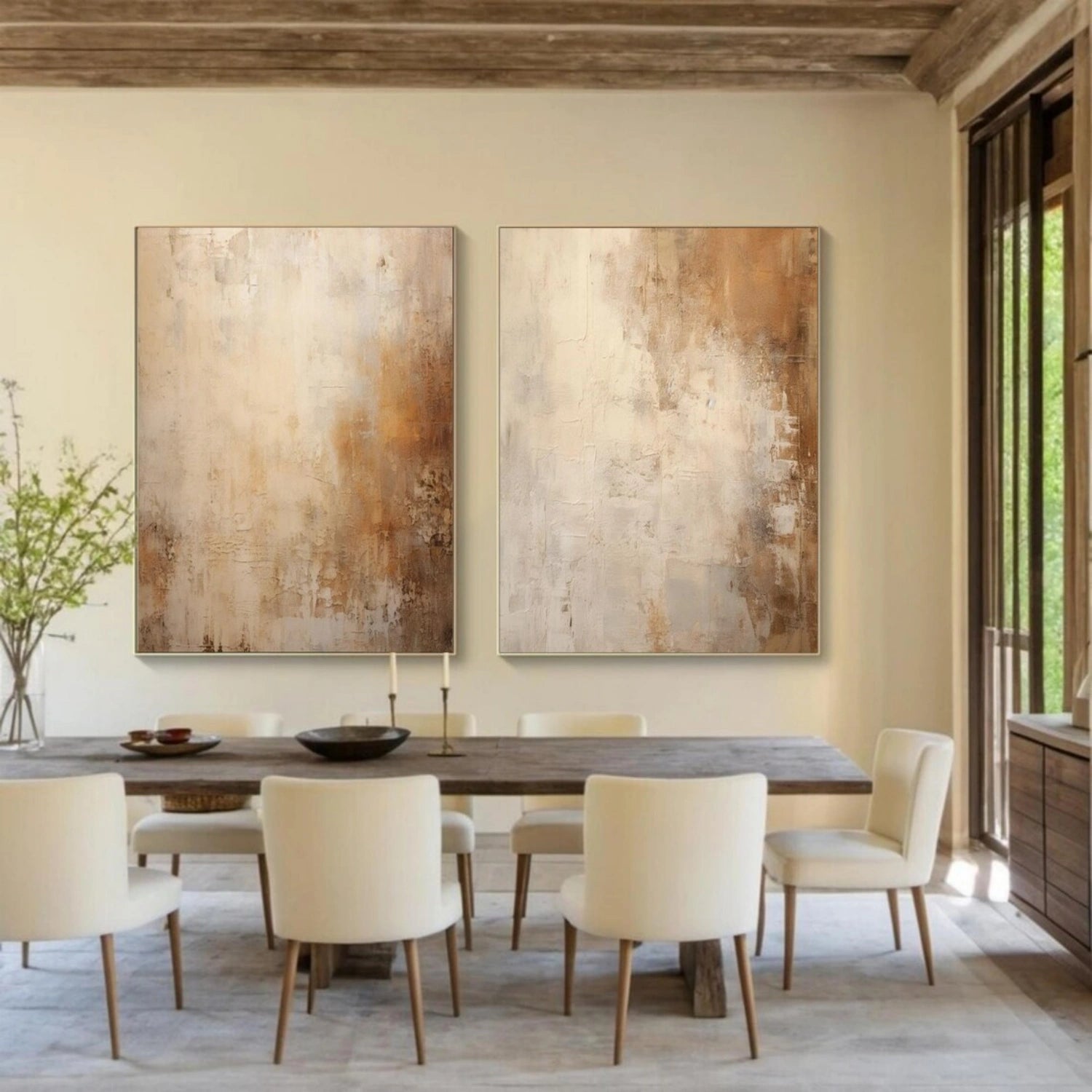 Abstract Beige & Brown Wall Art Set of 2 - Modern Canvas Paintings for Living Room, Bedroom & Office Decor #BB163