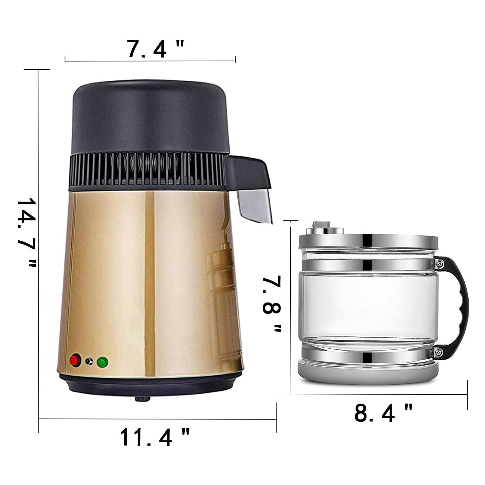 XYEJL 4L Stainless Steel Water Distiller for Home - 304 Countertop Distilled Water Maker Machine | Pure Water Purifier for Drinking, Cooking, Baby Formula & Essential Oil Making (Gold)