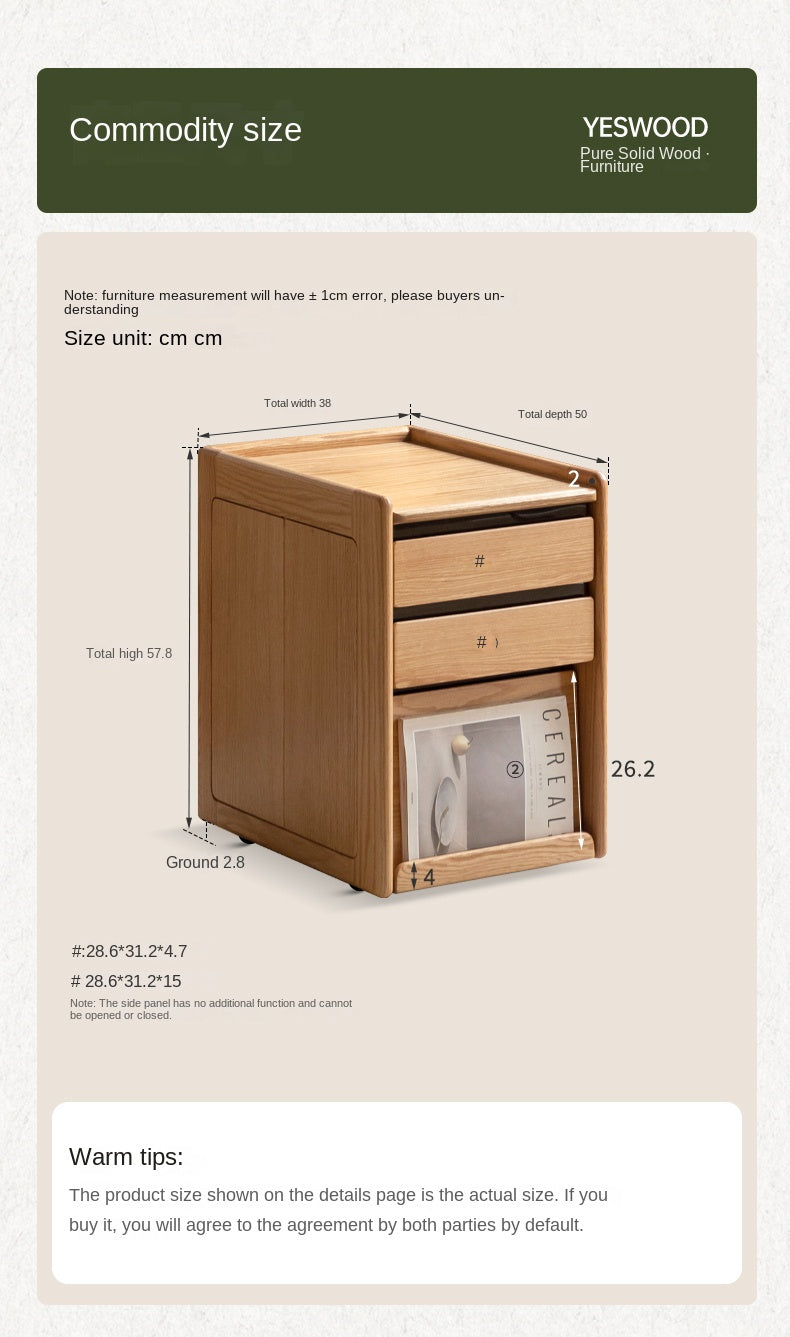 Solid Wood Mobile Nightstand - Oak, Cherry, Black Walnut - Perfect for Bedroom, Living Room & Small Spaces