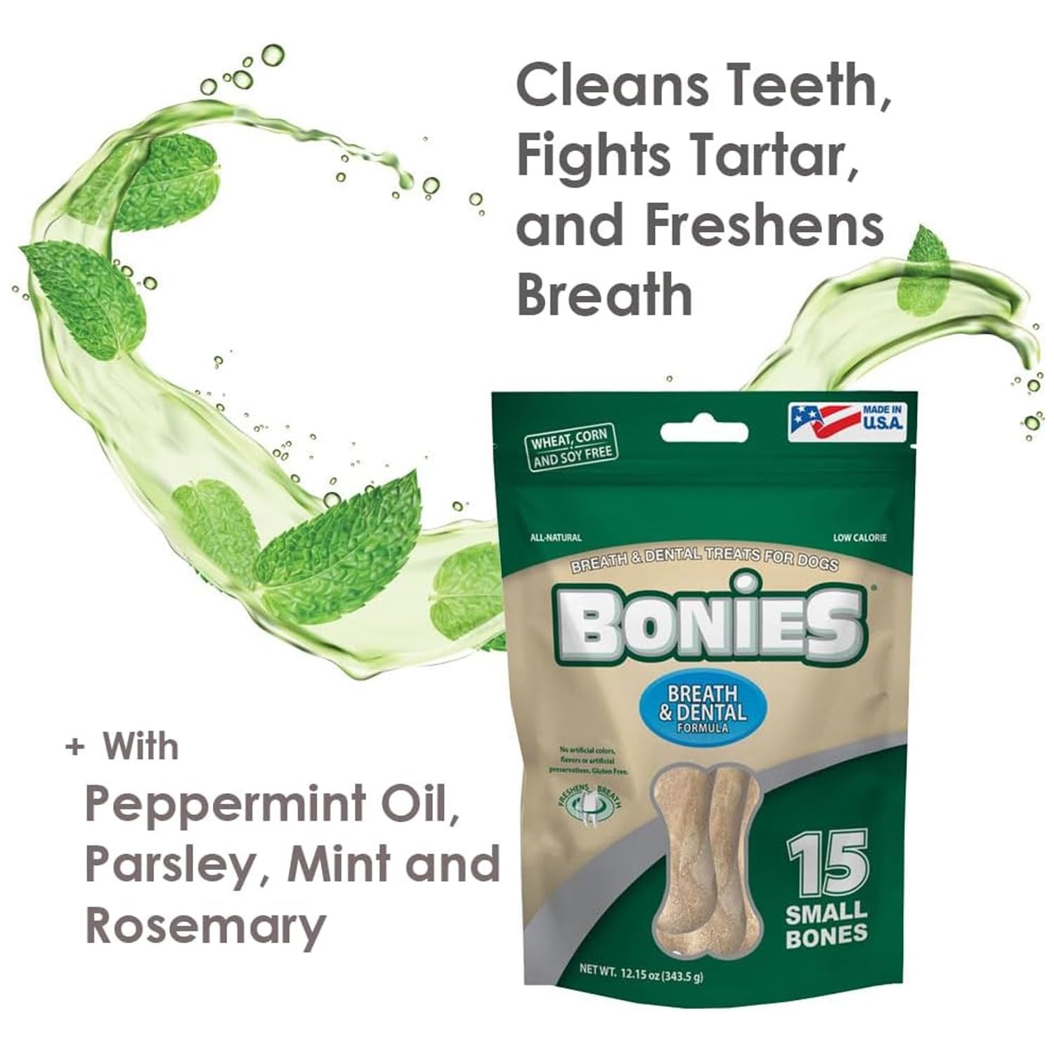 Bonies Natural Breath & Dental Chews for Small Dogs - All-Natural Chicken Flavor Dental Bones, Freshens Breath, Cleans Teeth, Low-Calorie Treat (15 Count) - Perfect for Daily Oral Care & Training Rewards