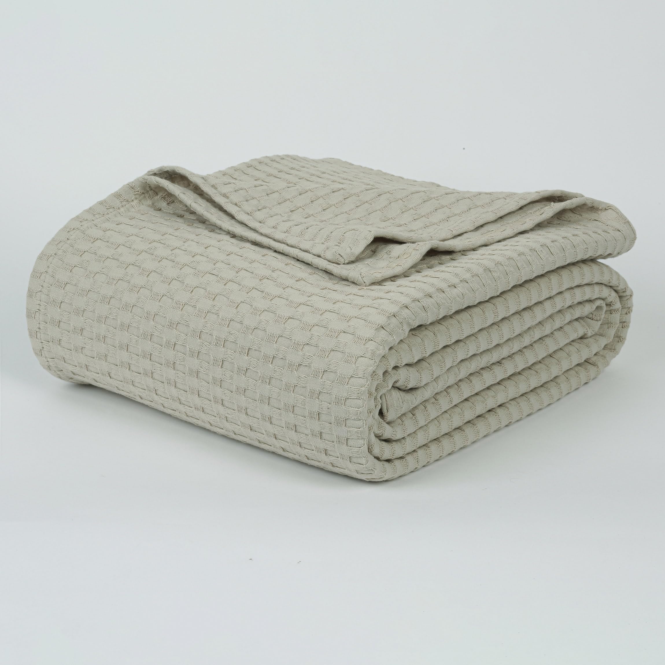 Tex Trend 100% Cotton Queen Size Waffle Weave Blanket - Lightweight & Breathable All-Season Bed Blanket, Soft Woven Throw for Couch, Sofa & Bedroom, Khaki, 90x90 Inches - Perfect for Fall, Winter & Cozy Home Decor