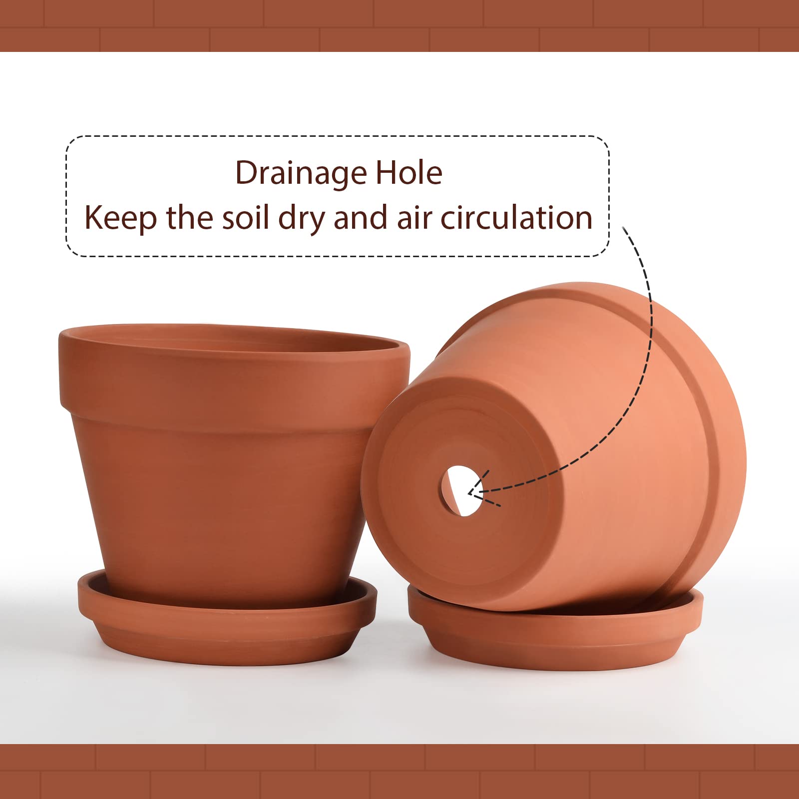 INGOFIN 2-Pack Terracotta Clay Planters with Saucers - 8 Inch Ceramic Flower Pots with Drainage Hole for Indoor Outdoor Plants, Succulents, Herbs, Cacti | Perfect for Home Garden, Balcony Decor, Office Desk & Gift Giving