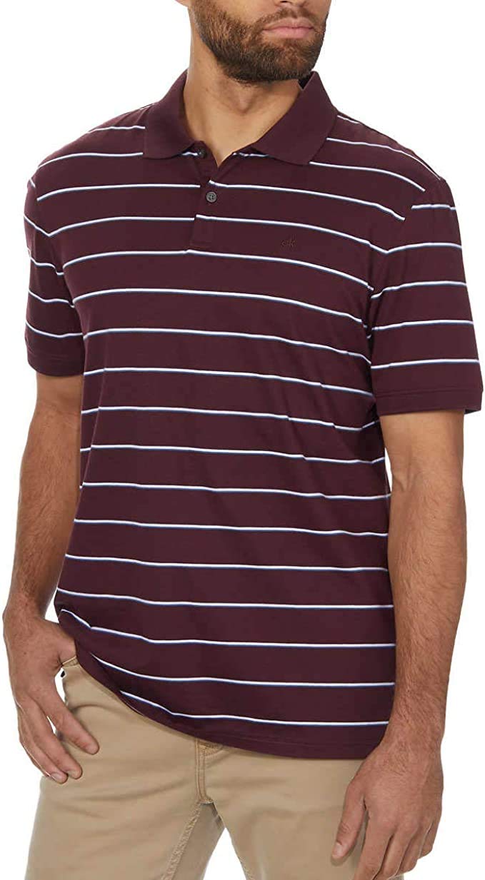 Calvin Klein Men's Liquid Touch Cotton Polo Shirt - Soft & Comfortable Casual Wear (Raspberry Chocolate, Large) | Perfect for Office, Golf & Everyday Outfits