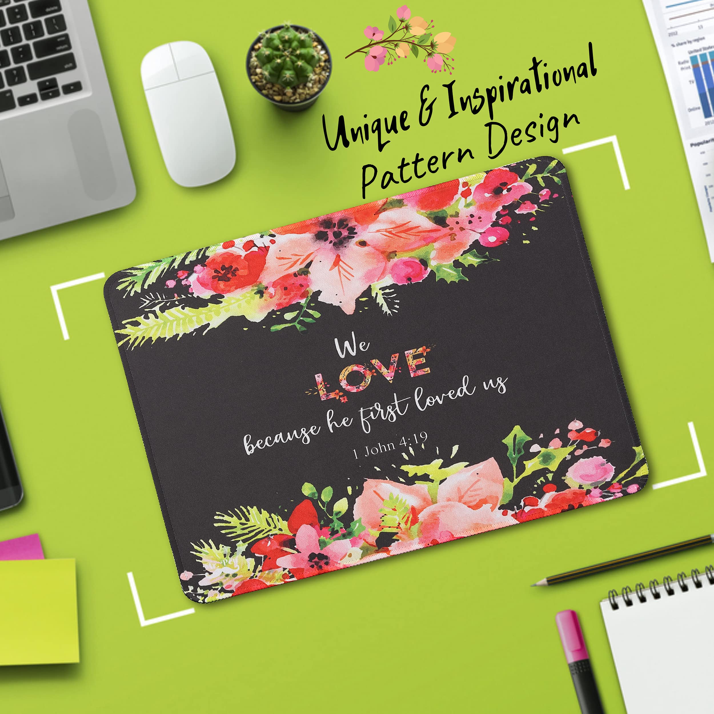 Mr. Pen Floral Mouse Pad Set of 2 - Non-Slip Office Desk Pad with Cute Flower Design for Computer, Laptop & Bible Study - Perfect for Home Office, Gaming & Workspace Accessories