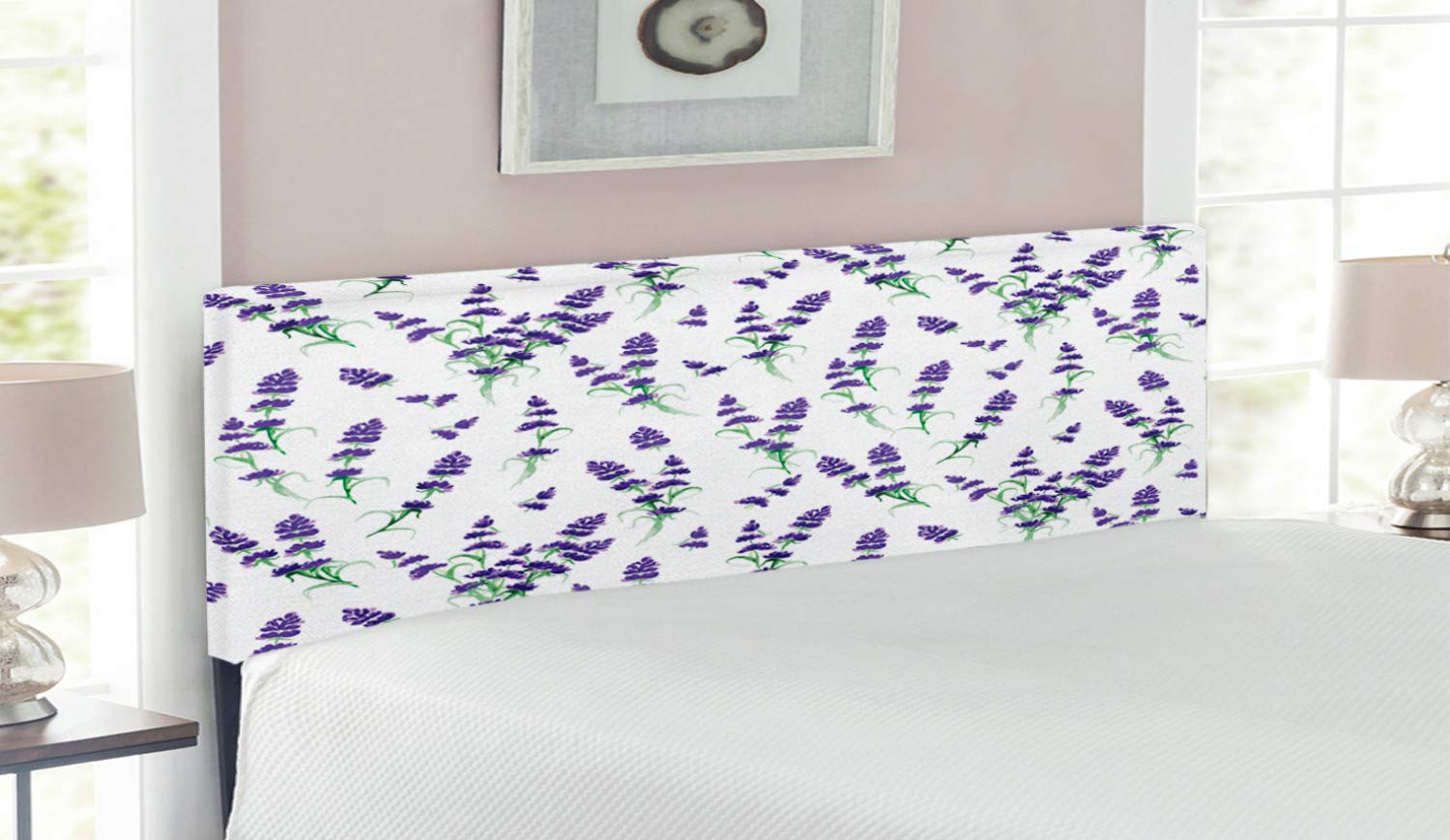 Ambesonne Floral Upholstered Headboard - Queen Size Watercolor Lavender Design with Memory Foam, Decorative Metal Bed Frame Headboard | Perfect for Master Bedroom, Guest Room & Home Decor