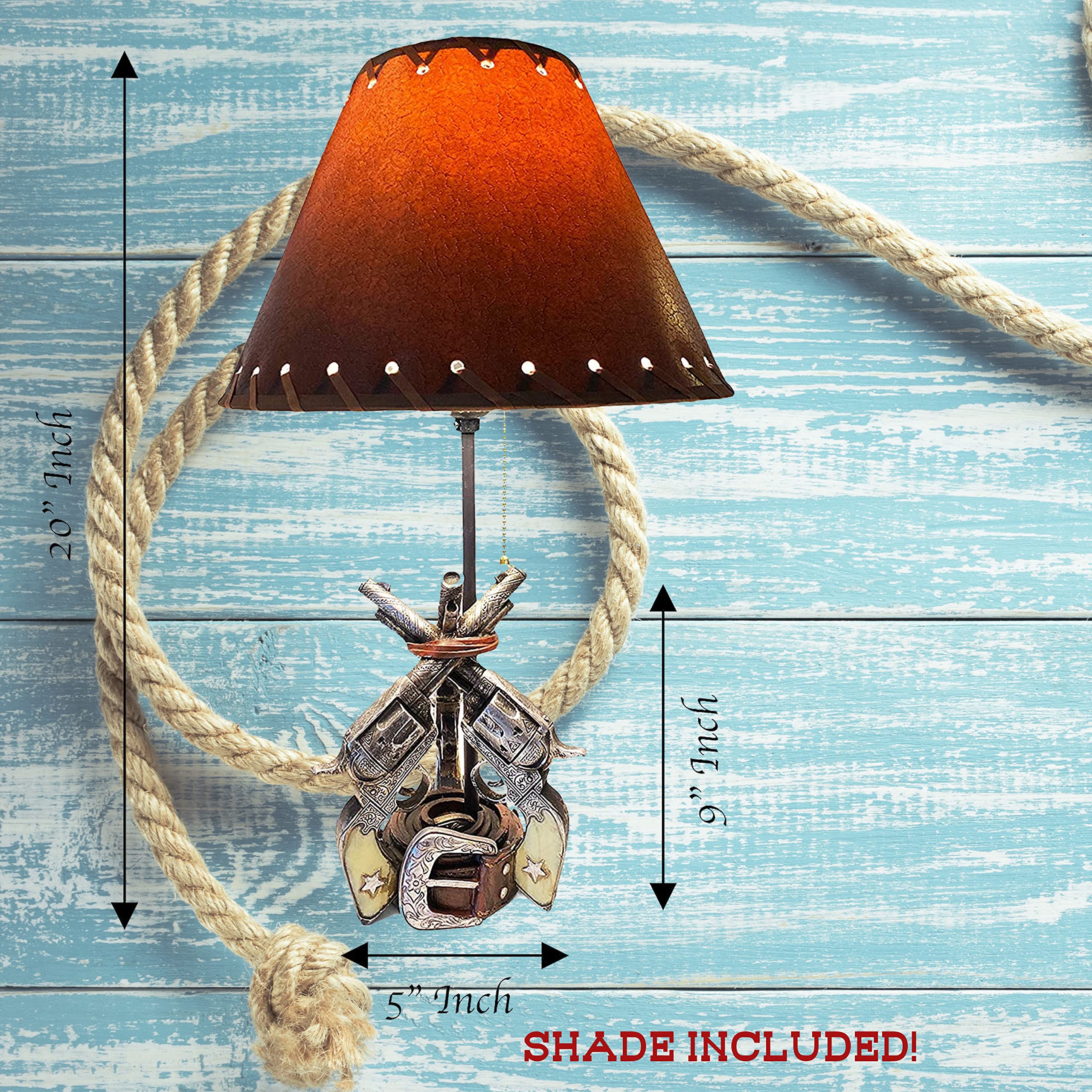 Western Cowboy Three Six Shooter Belt Table Lamp - Rustic End Table & Nightstand Light for Living Room, Bedroom, or Office Decor - Perfect for Western-Themed Spaces, Ranch Homes, and Cowboy Enthusiasts