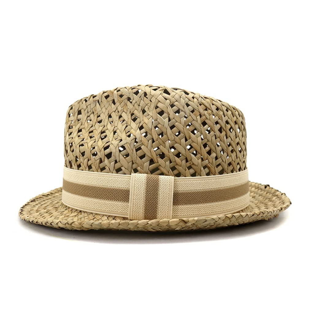 Stylish Unisex Straw Trilby Hat for Men & Women - British Summer Beach Jazz Hat, Hand-Knit Hollow Out Design, Size 56-58cm (Color A) - Perfect for Beach Vacations, Outdoor Concerts & Summer Fashion