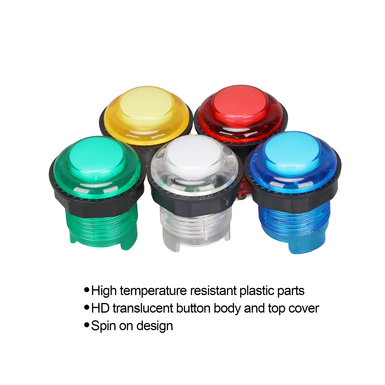 5-Pack 28mm LED Illuminated Push Buttons - 5V Round Arcade Buttons for MAME, JAMMA, Fighting Games & DIY Arcade Cabinets - Perfect for Home Arcades, Gaming Consoles & Retro Game Builds