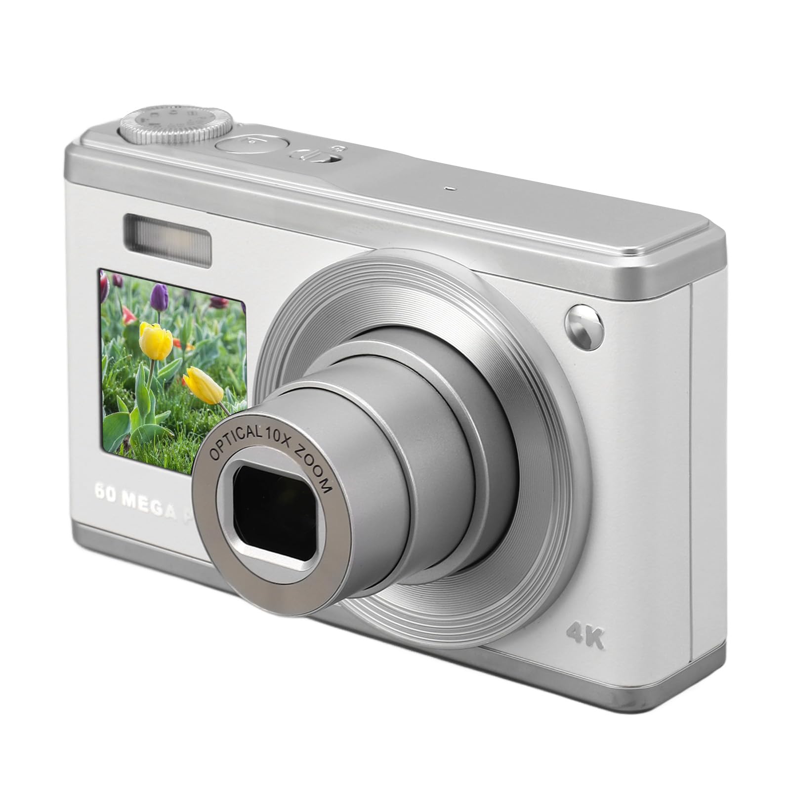 60MP 4K Digital Camera with Dual-Screen & Autofocus | 10x Optical Zoom | Anti-Shake | Compact Portable Camera for Travel, Vlogging & Outdoor Photography | Automatic Shooting Modes (White)
