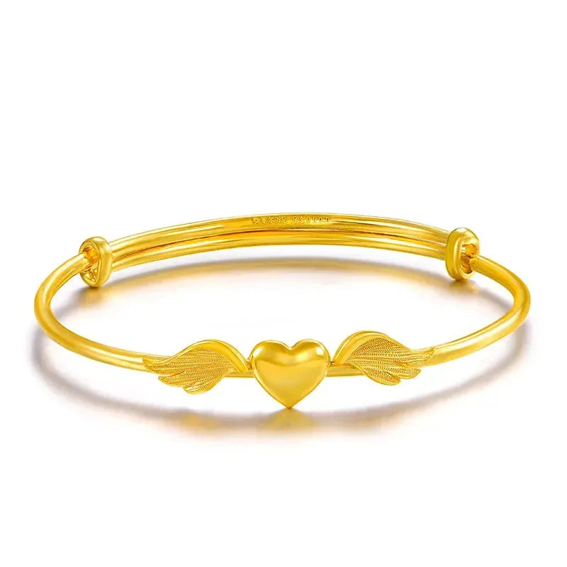 24K Pure Gold Bracelet 999 Solid Gold Bangle - Elegant Heart Design Romantic Jewelry for Women | Perfect Gift for Anniversary, Valentine's Day & Special Occasions