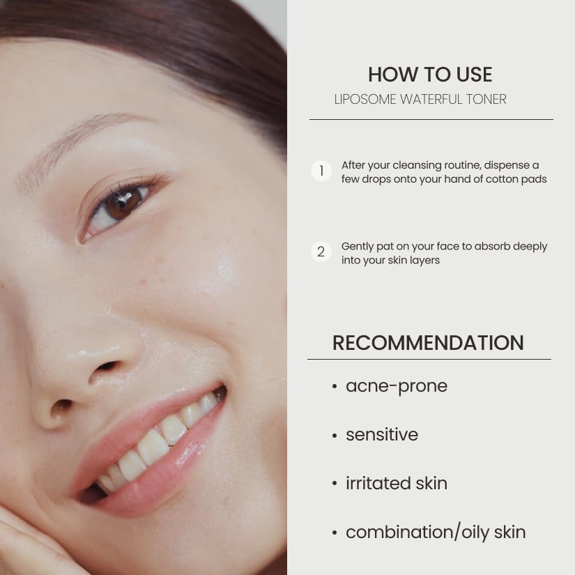 Liposome Waterful Toner for Sensitive Skin - Soothing & Hydrating Facial Toner with Centella Asiatica TECA | Korean Skincare for Acne & Trouble Care | 6.76 fl oz (200ml) | Perfect for Daily Hydration & Post-Sun Care