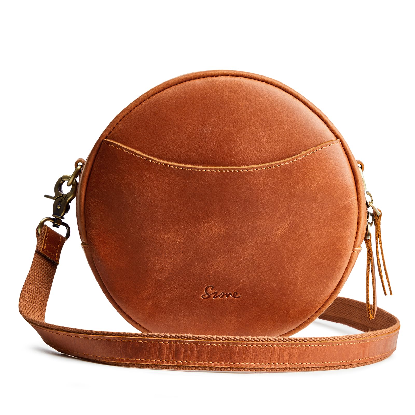 Trendy Women's Leather Crossbody Bag - S-ZONE Designer Round Shoulder Purse for Everyday Use, Travel & Casual Outings