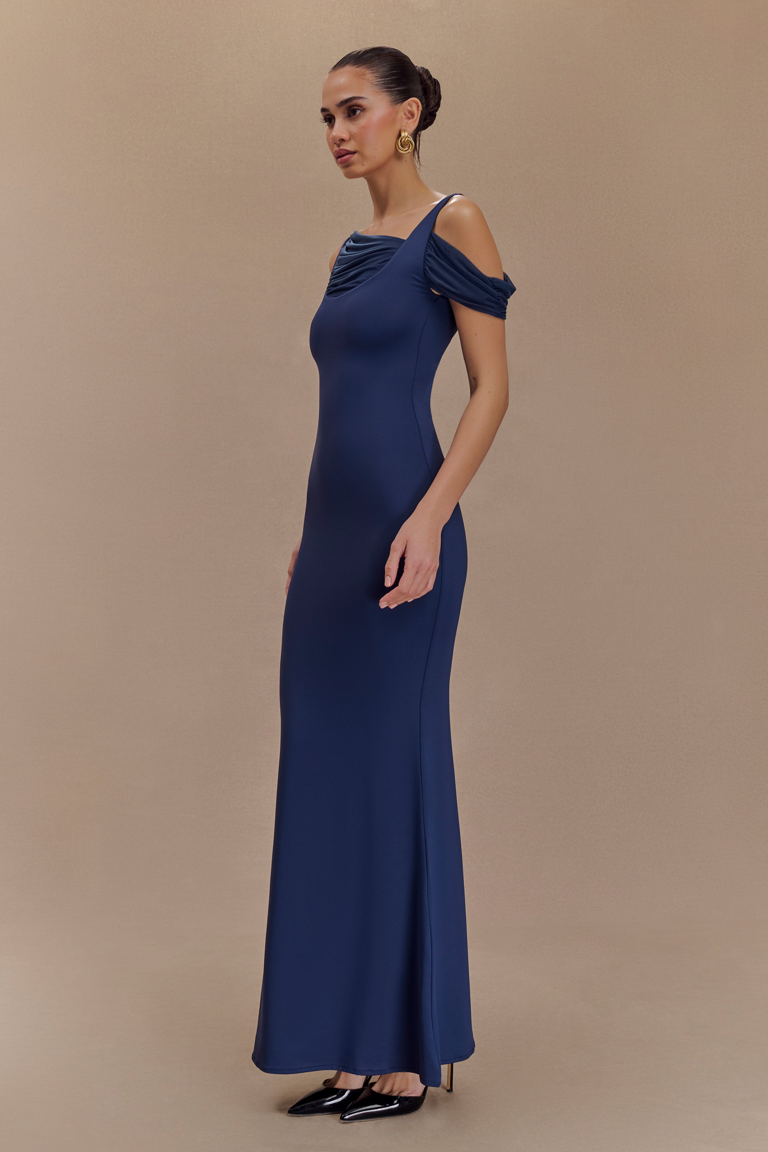 Janette Eco-Friendly Recycled Nylon & Mesh Sleeveless Maxi Dress - Navy Blue | Sustainable Summer Beach Dress for Women, Perfect for Vacations & Outdoor Events