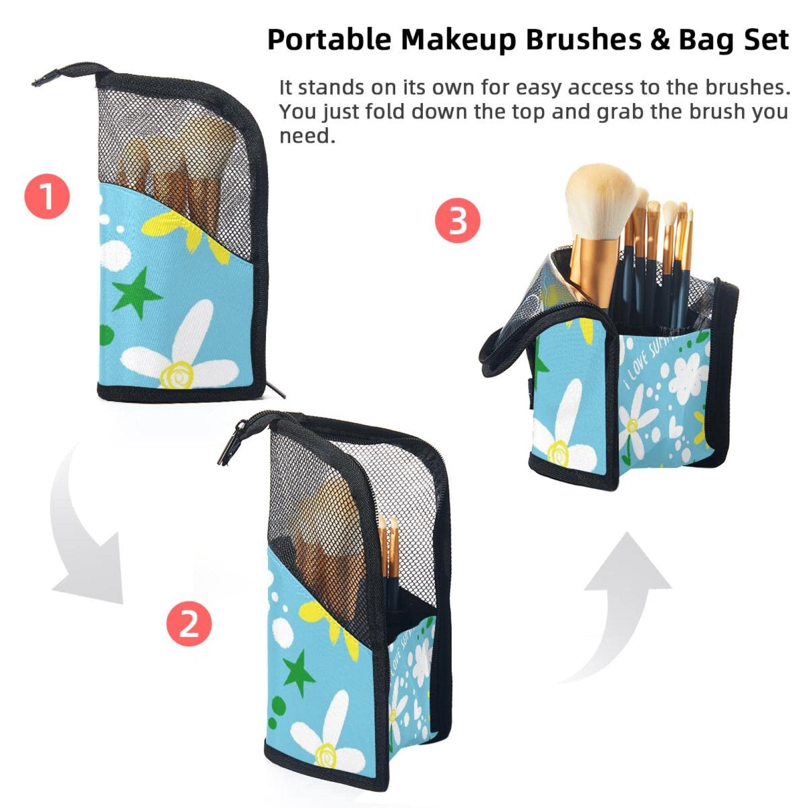 12-Piece Makeup Brush Organizer Bag with Floral Design - Portable Cosmetic Brush Holder Case for Travel & Home Storage | Love Summer Floral Pattern