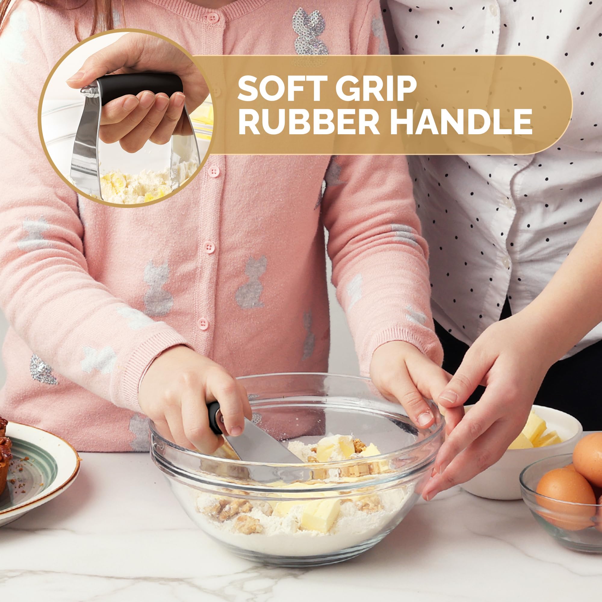 Zulay Kitchen Professional Stainless Steel Dough Blender - Heavy Duty Pastry Cutter with Sharp Blades for Baking Pies, Cookies & Biscuits | Perfect Butter Cutter for Home Bakers & Pastry Chefs